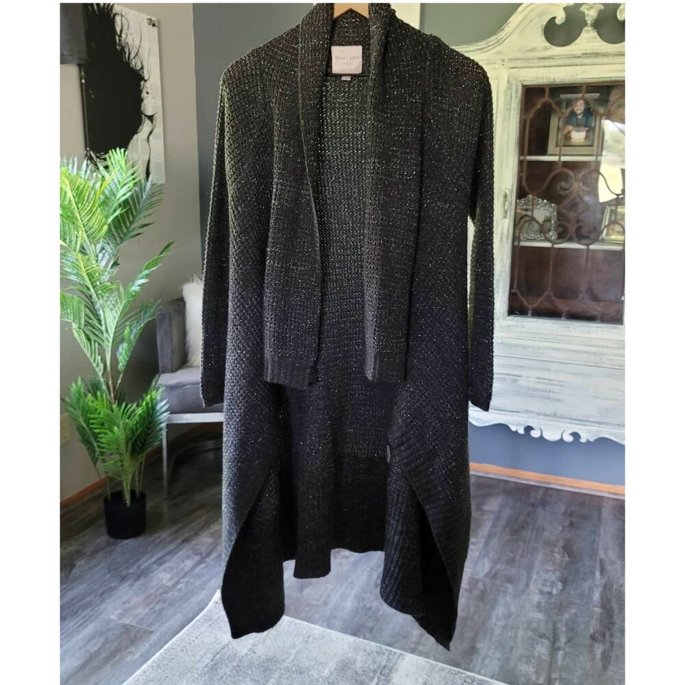 VINTAGE ROMEO & JULIET COUTURE BLACK SILVER LONG CARDIGAN - SMALL